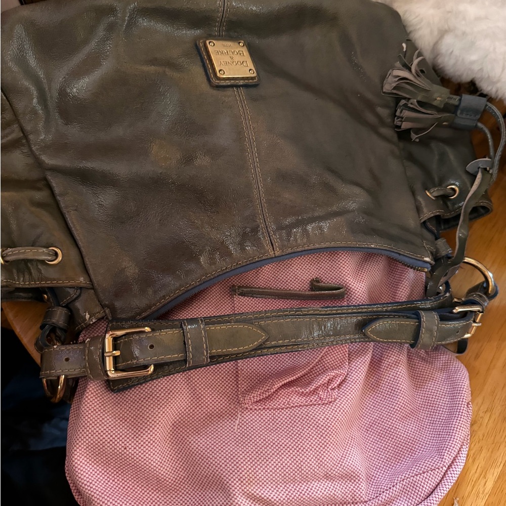 Dooney & Bourke Olive Green Leather Shoulder Bag with Tassel - Rehab handles - Picture 3 of 8